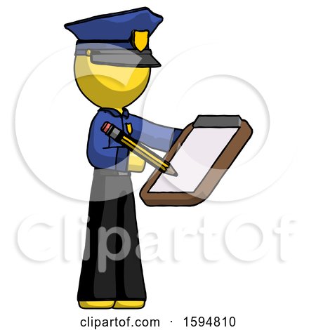 Yellow Police Man Using Clipboard and Pencil by Leo Blanchette