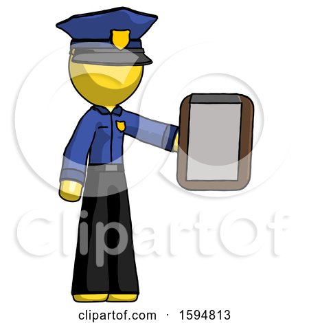 Yellow Police Man Showing Clipboard to Viewer by Leo Blanchette
