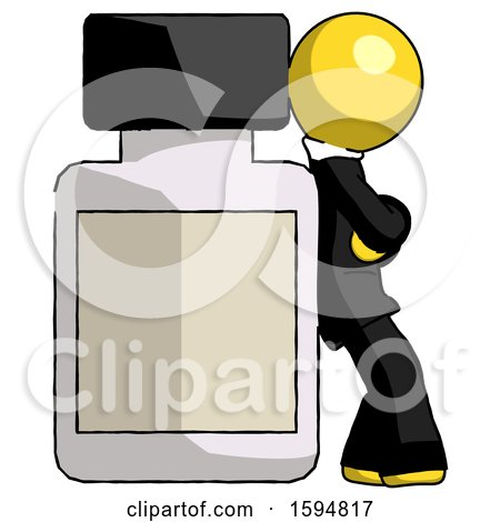 Yellow Clergy Man Leaning Against Large Medicine Bottle by Leo Blanchette