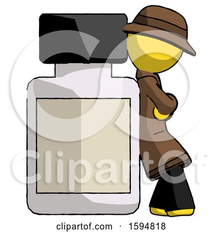 Yellow Detective Man Leaning Against Large Medicine Bottle by Leo Blanchette