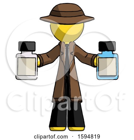 Yellow Detective Man Holding Two Medicine Bottles by Leo Blanchette