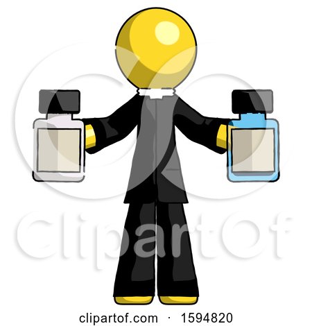 Yellow Clergy Man Holding Two Medicine Bottles by Leo Blanchette