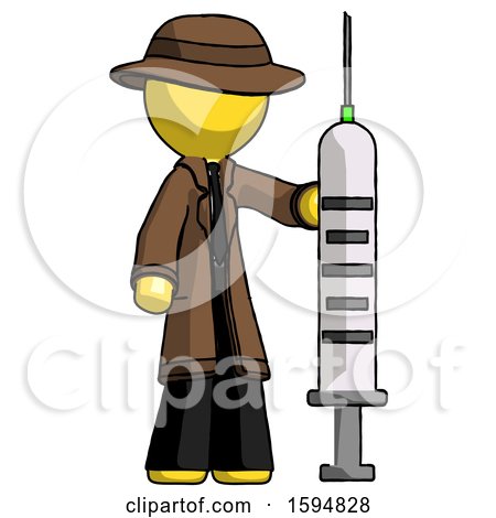 Yellow Detective Man Holding Large Syringe by Leo Blanchette