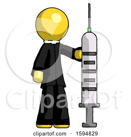 Yellow Clergy Man Holding Large Syringe by Leo Blanchette