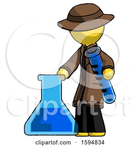 Yellow Detective Man Holding Test Tube Beside Beaker or Flask by Leo Blanchette
