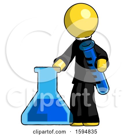 Yellow Clergy Man Holding Test Tube Beside Beaker or Flask by Leo Blanchette