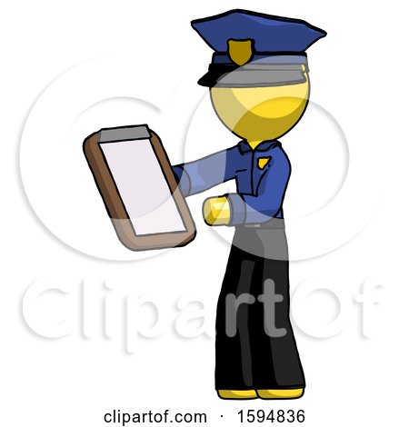 Yellow Police Man Reviewing Stuff on Clipboard by Leo Blanchette
