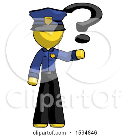 Yellow Police Man Holding Question Mark to Right by Leo Blanchette