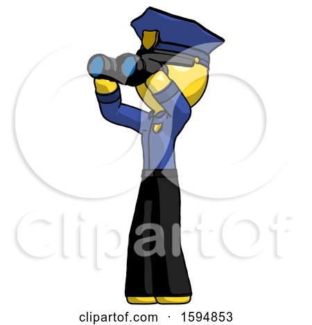 Yellow Police Man Looking Through Binoculars to the Left by Leo Blanchette