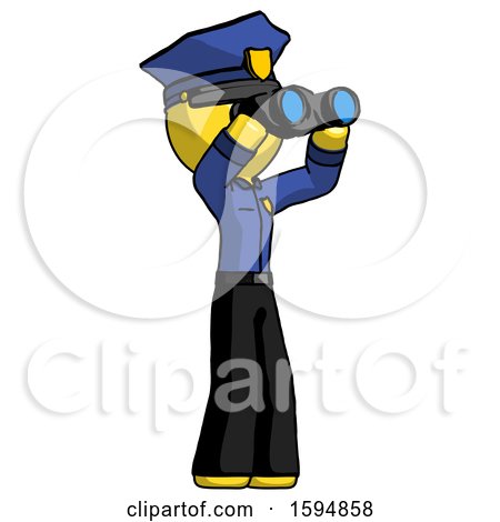 Yellow Police Man Looking Through Binoculars to the Right by Leo Blanchette