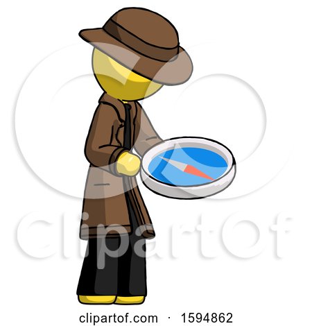Yellow Detective Man Looking at Large Compass Facing Right by Leo Blanchette