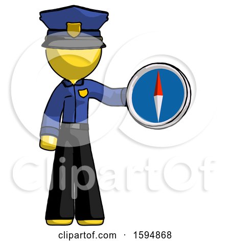 Yellow Police Man Holding a Large Compass by Leo Blanchette