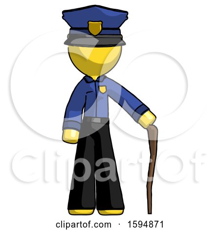 Yellow Police Man Standing with Hiking Stick by Leo Blanchette