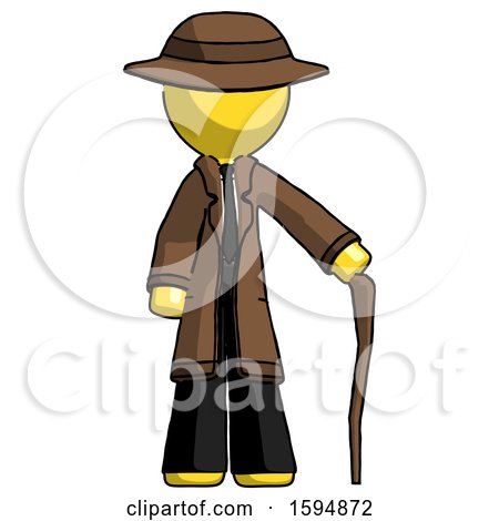 Yellow Detective Man Standing with Hiking Stick by Leo Blanchette