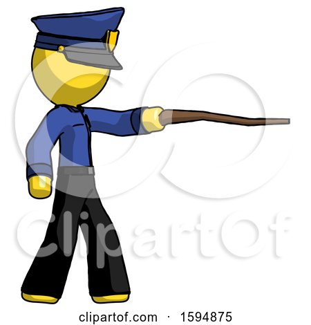 Yellow Police Man Pointing with Hiking Stick by Leo Blanchette