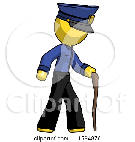 Yellow Police Man Walking with Hiking Stick by Leo Blanchette