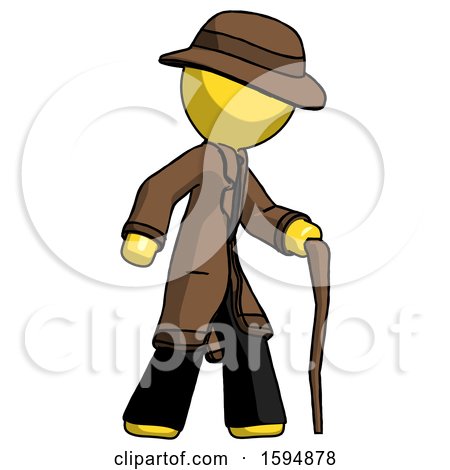 Yellow Detective Man Walking with Hiking Stick by Leo Blanchette