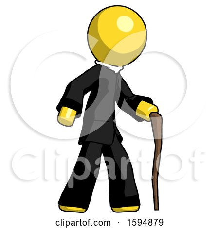 Yellow Clergy Man Walking with Hiking Stick by Leo Blanchette