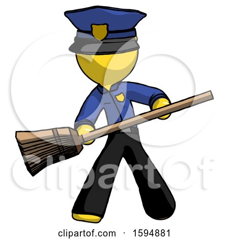 Yellow Police Man Broom Fighter Defense Pose by Leo Blanchette