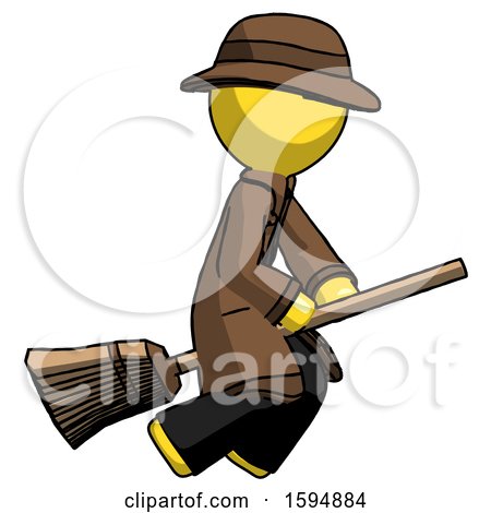 Yellow Detective Man Flying on Broom by Leo Blanchette