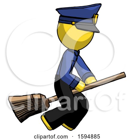 Yellow Police Man Flying on Broom by Leo Blanchette