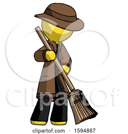 Yellow Detective Man Sweeping Area with Broom by Leo Blanchette