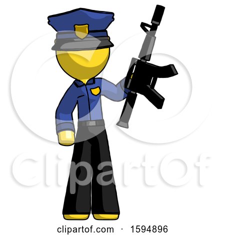 Yellow Police Man Holding Automatic Gun by Leo Blanchette