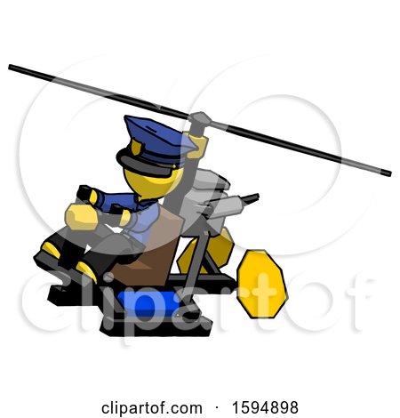 Yellow Police Man Flying in Gyrocopter Front Side Angle Top View by Leo Blanchette