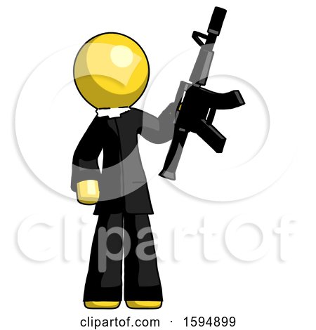 Yellow Clergy Man Holding Automatic Gun by Leo Blanchette