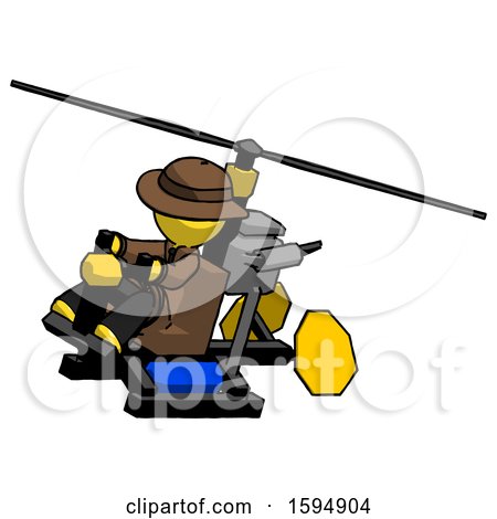 Yellow Detective Man Flying in Gyrocopter Front Side Angle Top View by Leo Blanchette