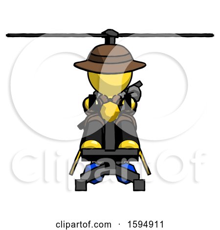 Yellow Detective Man Flying in Gyrocopter Front View by Leo Blanchette
