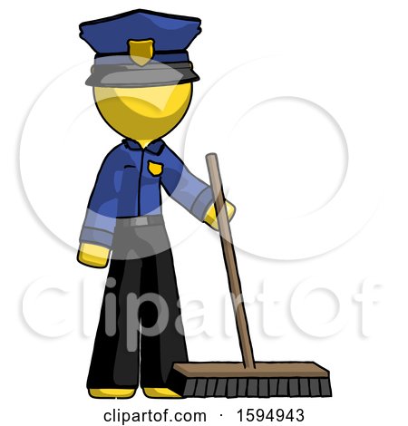 Yellow Police Man Standing with Industrial Broom by Leo Blanchette