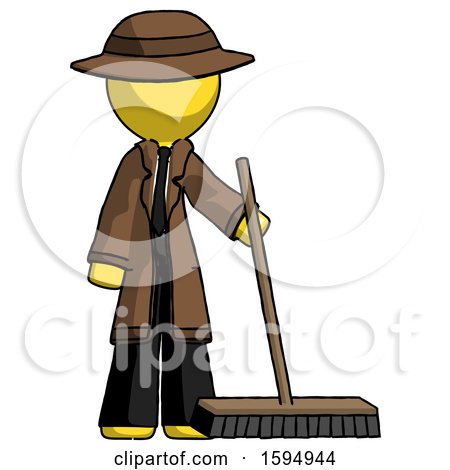 Yellow Detective Man Standing with Industrial Broom by Leo Blanchette