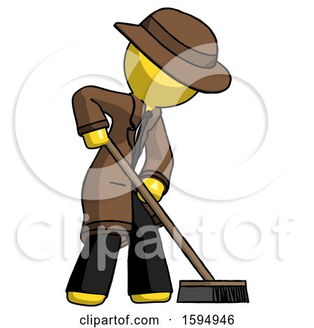 Yellow Detective Man Cleaning Services Janitor Sweeping Side View by Leo Blanchette