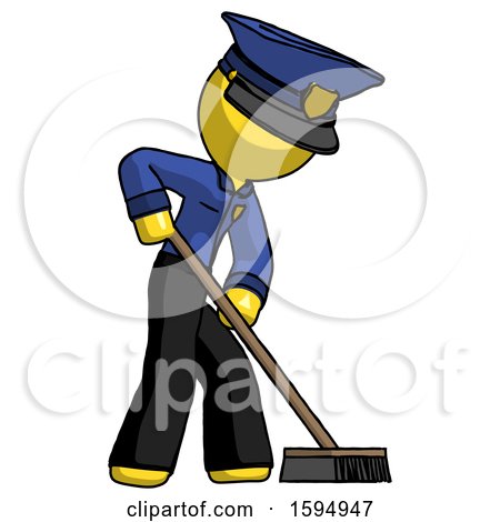Yellow Police Man Cleaning Services Janitor Sweeping Side View by Leo Blanchette