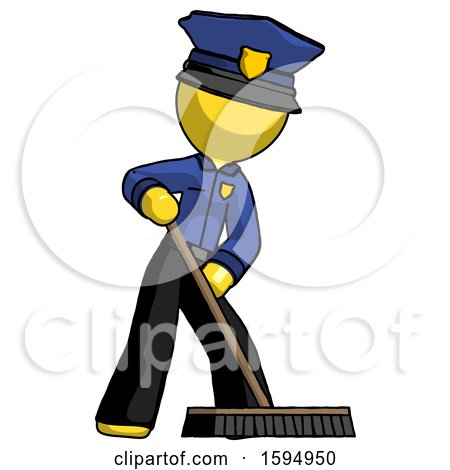 Yellow Police Man Cleaning Services Janitor Sweeping Floor with Push Broom by Leo Blanchette