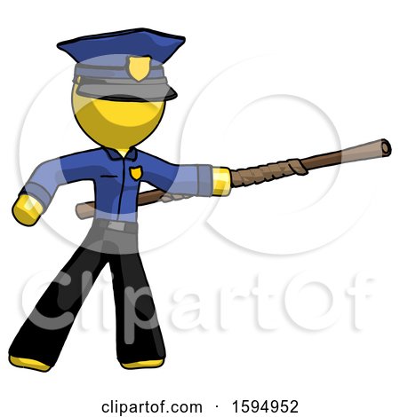 Yellow Police Man Bo Staff Pointing Right Kung Fu Pose by Leo Blanchette