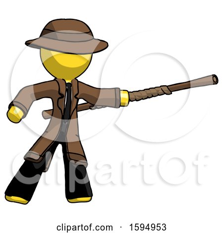 Yellow Detective Man Bo Staff Pointing Right Kung Fu Pose by Leo Blanchette