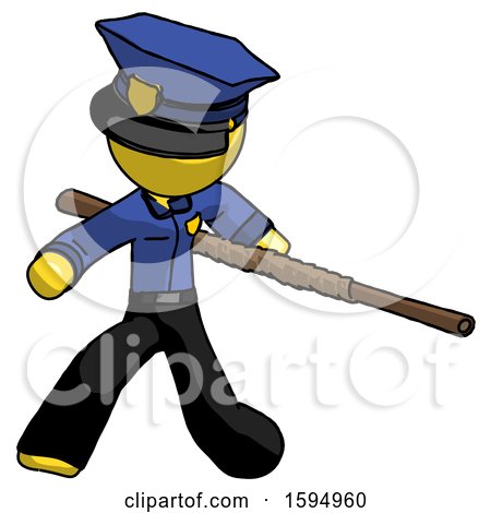 Yellow Police Man Bo Staff Action Hero Kung Fu Pose by Leo Blanchette