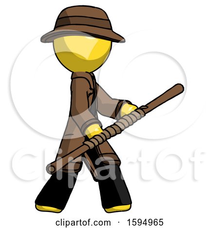 Yellow Detective Man Holding Bo Staff in Sideways Defense Pose by Leo Blanchette