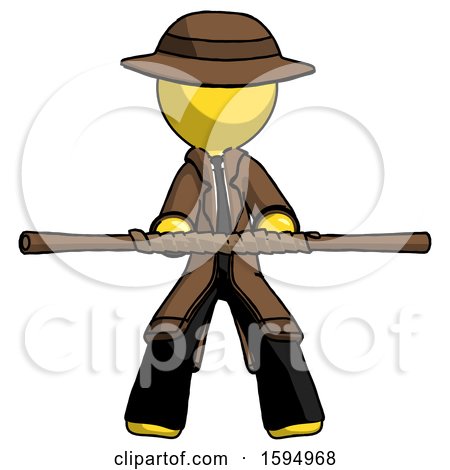 Yellow Detective Man Bo Staff Kung Fu Defense Pose by Leo Blanchette