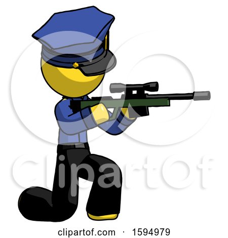 Yellow Police Man Kneeling Shooting Sniper Rifle by Leo Blanchette