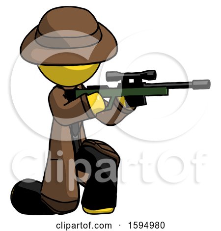 Yellow Detective Man Kneeling Shooting Sniper Rifle by Leo Blanchette