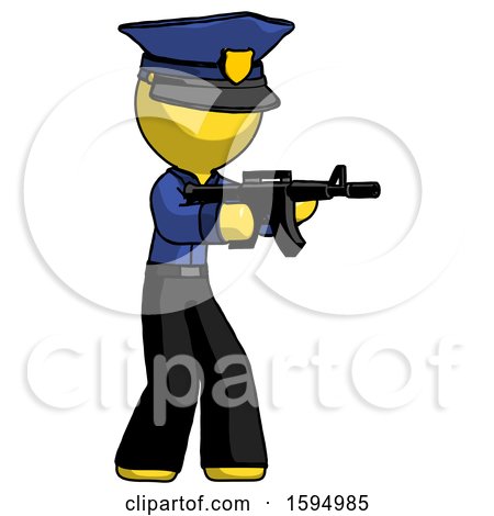 Yellow Police Man Shooting Automatic Assault Weapon by Leo Blanchette