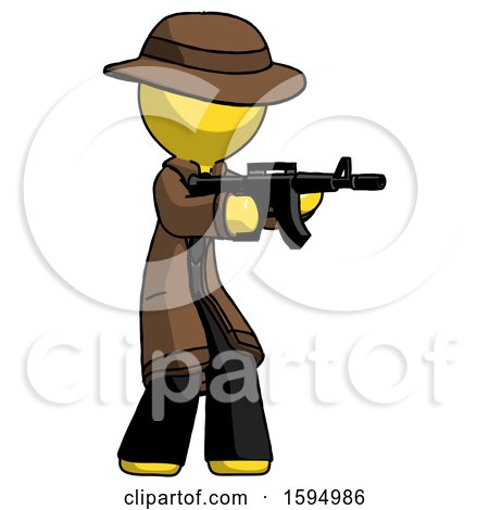 Yellow Detective Man Shooting Automatic Assault Weapon by Leo Blanchette