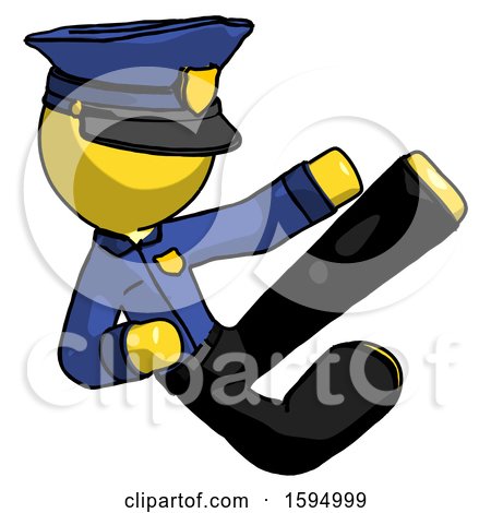 Yellow Police Man Flying Ninja Kick Right by Leo Blanchette
