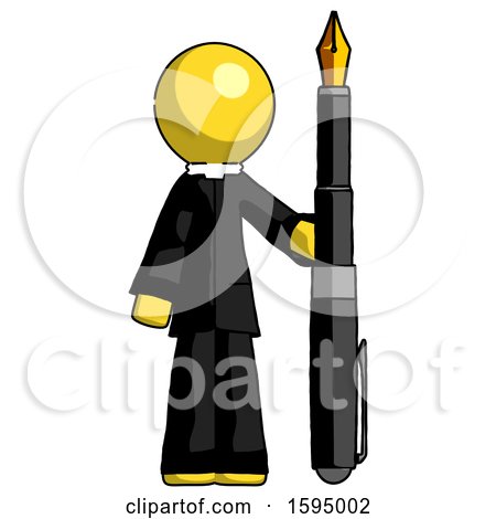 Yellow Clergy Man Holding Giant Calligraphy Pen by Leo Blanchette