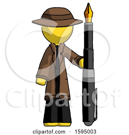 Yellow Detective Man Holding Giant Calligraphy Pen by Leo Blanchette