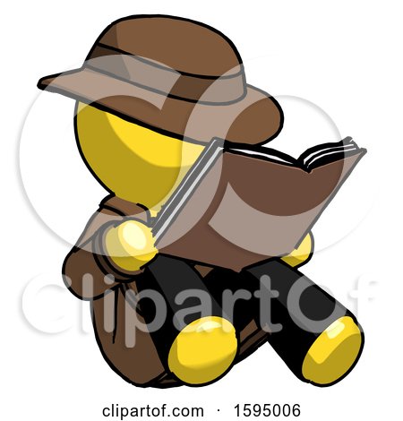 Yellow Detective Man Reading Book While Sitting down by Leo Blanchette