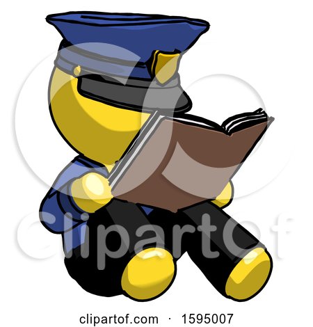 Yellow Police Man Reading Book While Sitting down by Leo Blanchette